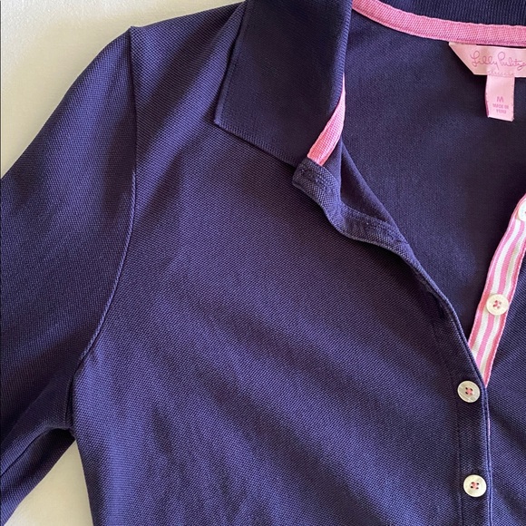 Lilly Pulitzer Sweetie Polo Long Sleeve Navy with grosgrain ribbon size Medium - Picture 7 of 14